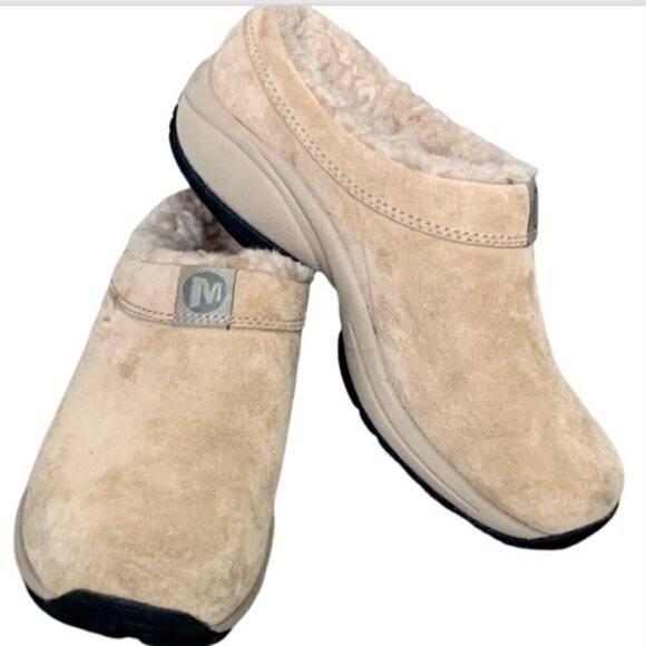 Merrell Primo Chill Slide Beige Suede Upper Wool Fleece Lined w/o Insole 5.5 42D - Picture 1 of 9